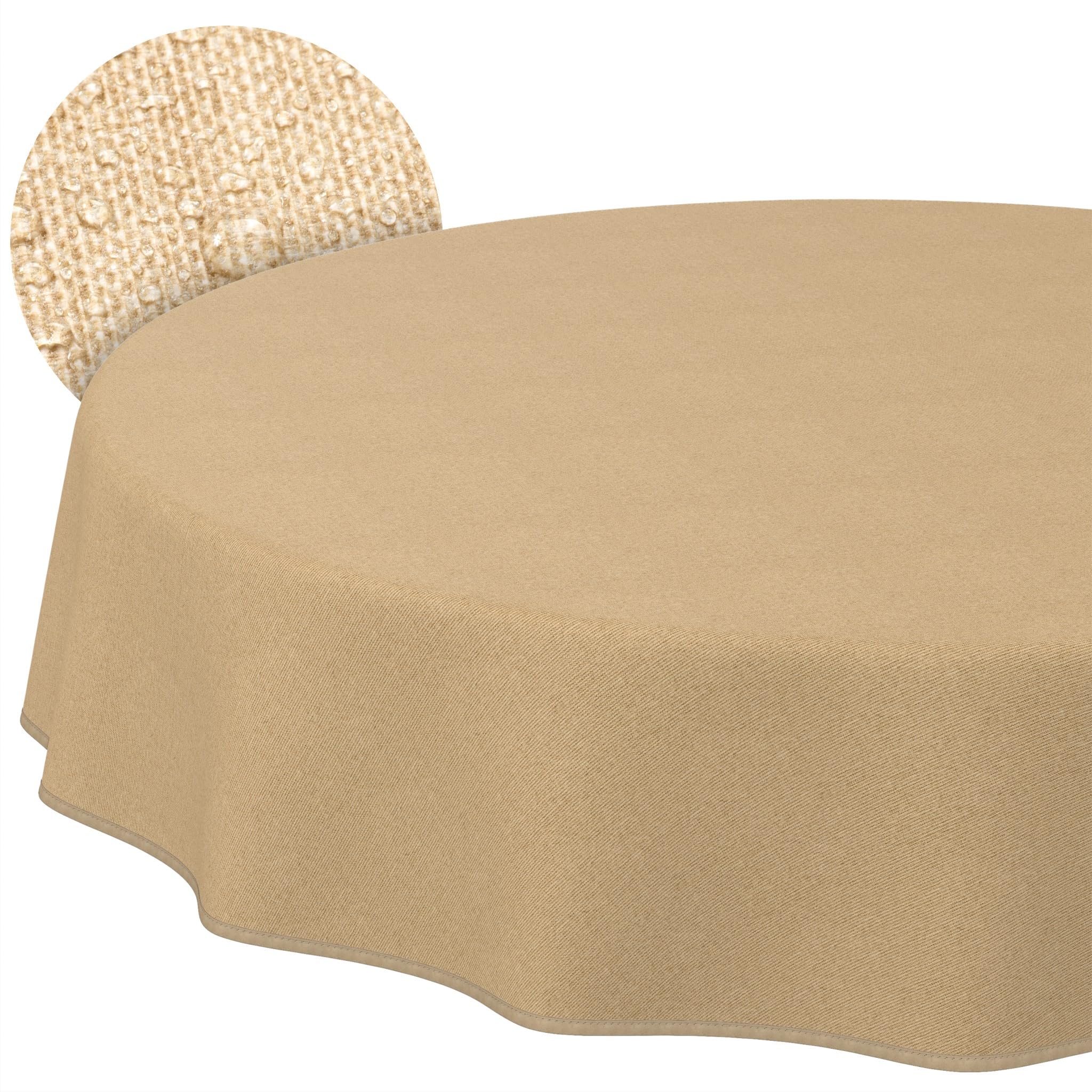 ANRO Washable Tablecloth Beige Linen Look Round 120 cm - Garden Tablecloth Indoor Outdoor Water-Repellent Dirt-Repellent Easy Care with Hem
