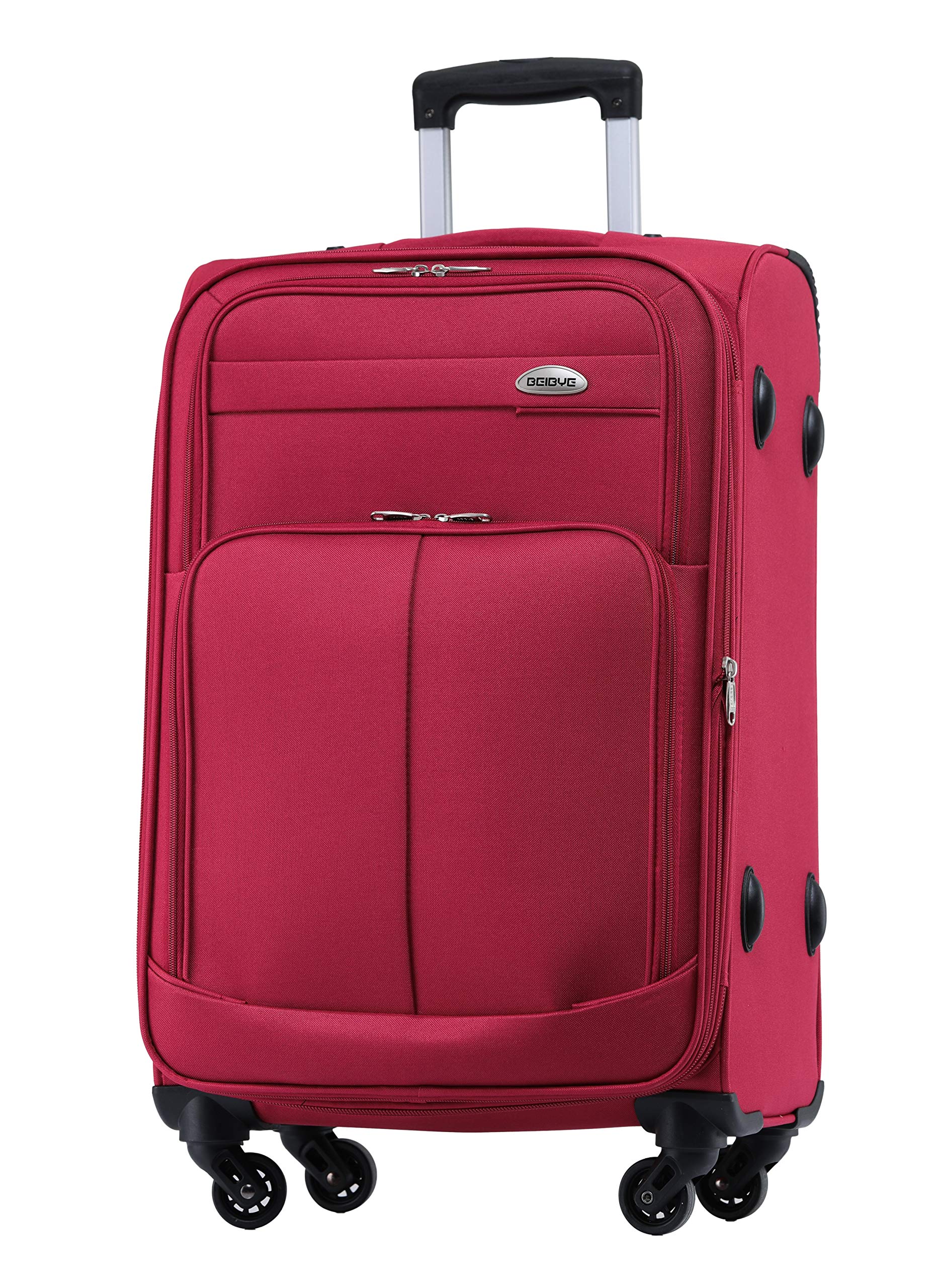BEIBYE Leichter Stoffkoffer Kofferset Trolley Außentaschen Dehungsfuge mehr Stauraum mit Zahlenschloss (Weinrot, L-Mittlerer Koffer-64cm)