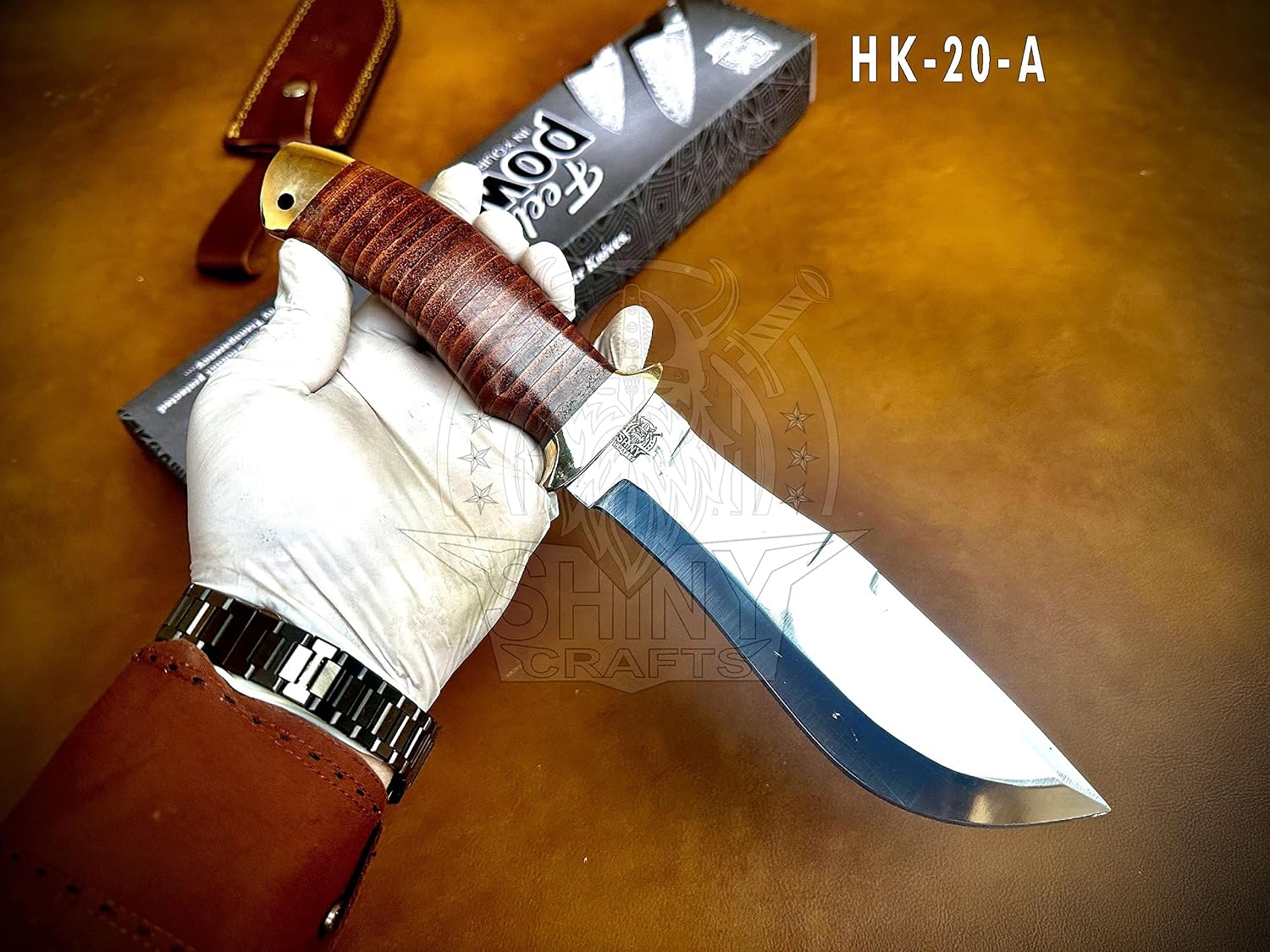 | 13" Large Handmade Forged Razorback Knife, Fixed Blade Knife, Full Tang Bowie Knife, Hunting Knife, Camping Knife, Knife with Premium Leather Sheath (HK-20-A)