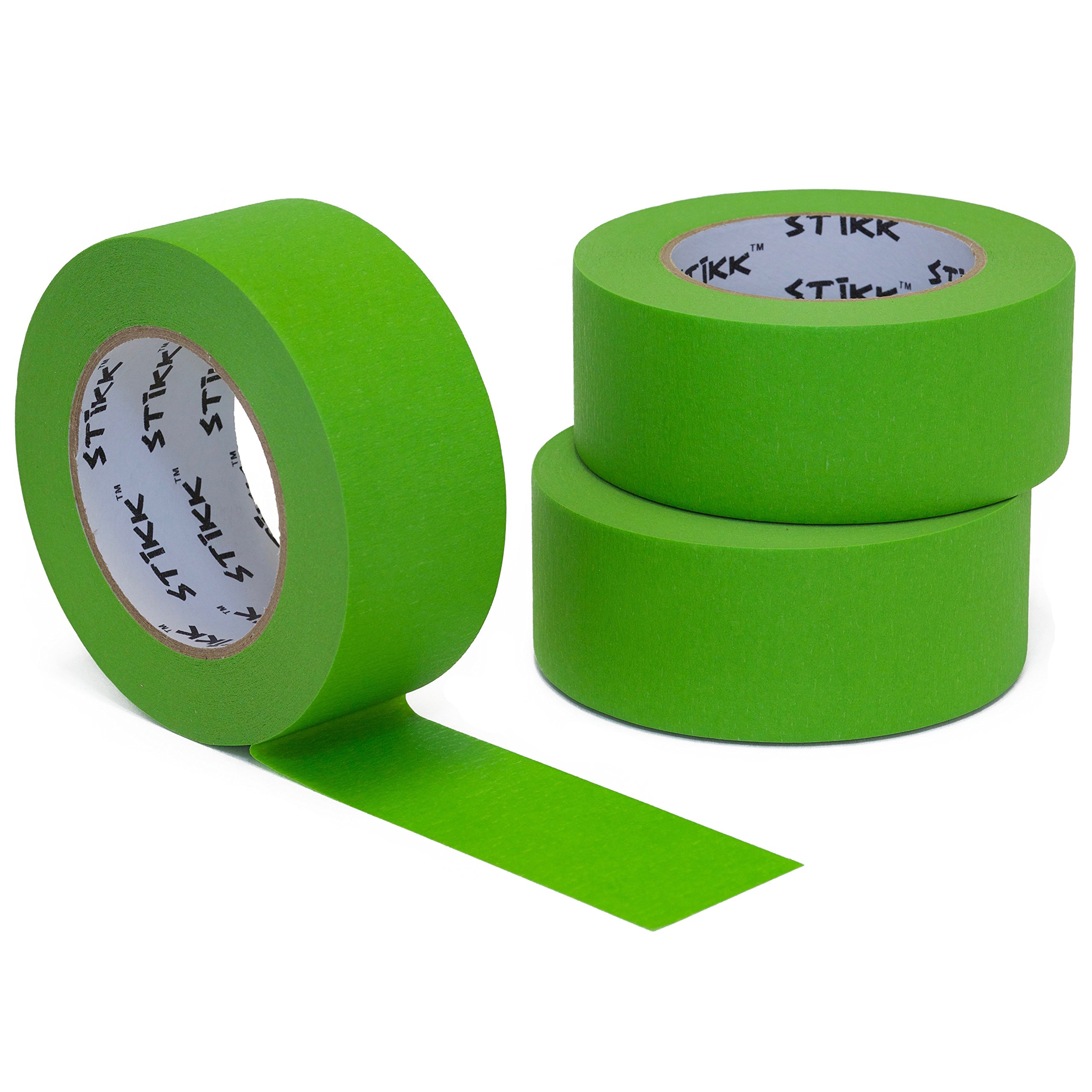 STIKK 3pk 2" x 60yd Green Painters Tape 14 Day Easy Removal Trim Edge Finishing Masking Tape (1.88 in 48MM)