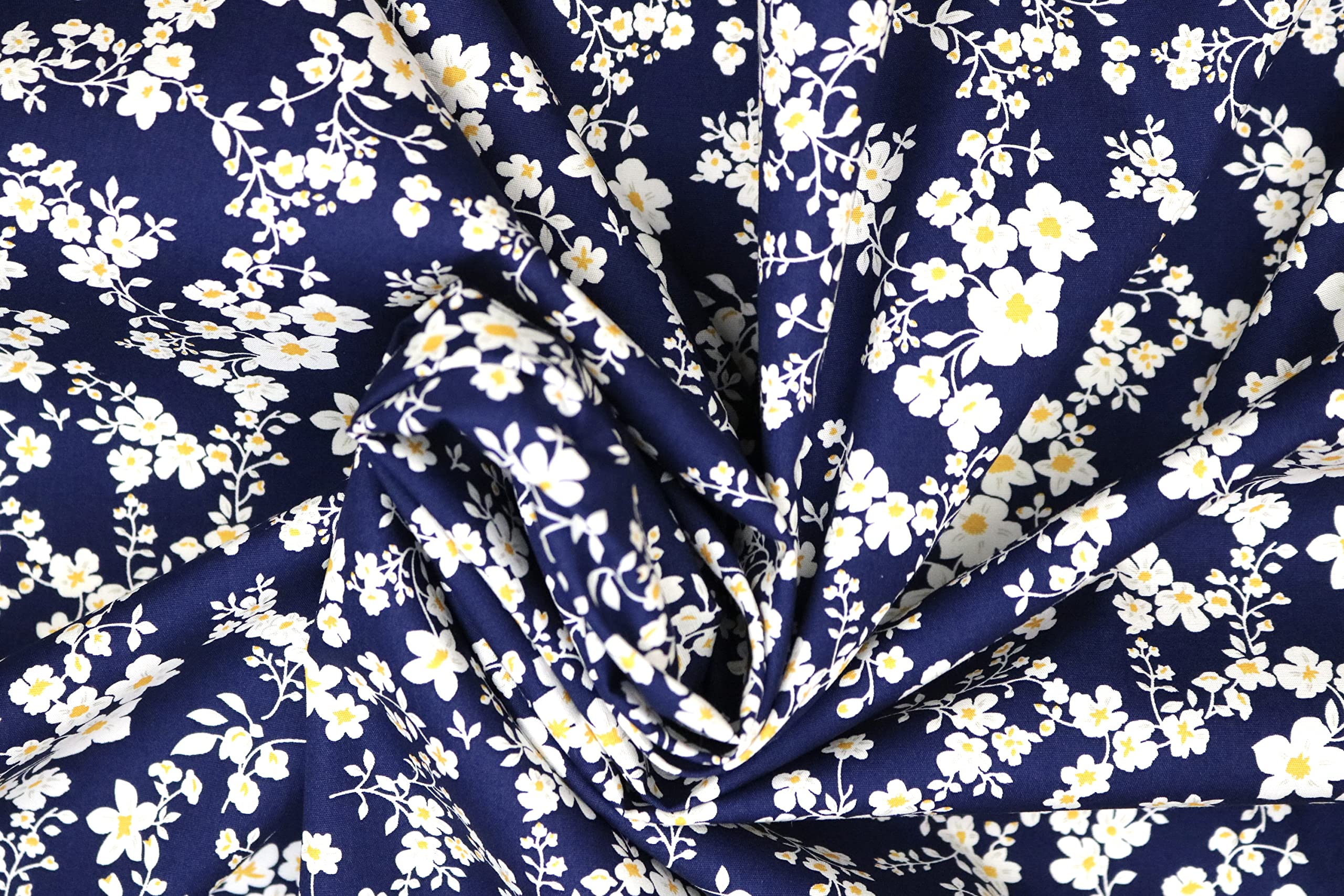 Pyrhan 100% Cotton Poplin By Rose & Hubble | Tiny Wild Floral Art Printed Cotton Fabric By The Metre UK | 114 Cm | Crafting & Dressmaking Fabric | Dress Fabric Material for Sewing Dressmaking (Navy)