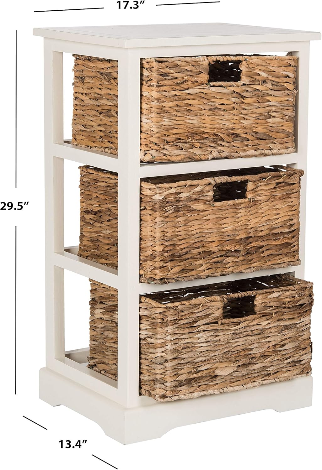 SAFAVIEH Furniture - Halle 3-Basket Side Table - Vintage White - Solid Wood - Coastal Basket Storage Design - Ideal for Living Room, Entryway, 17.5" W x 13.5" D x 29.5" H - Fully Assembled (AMH5738B)