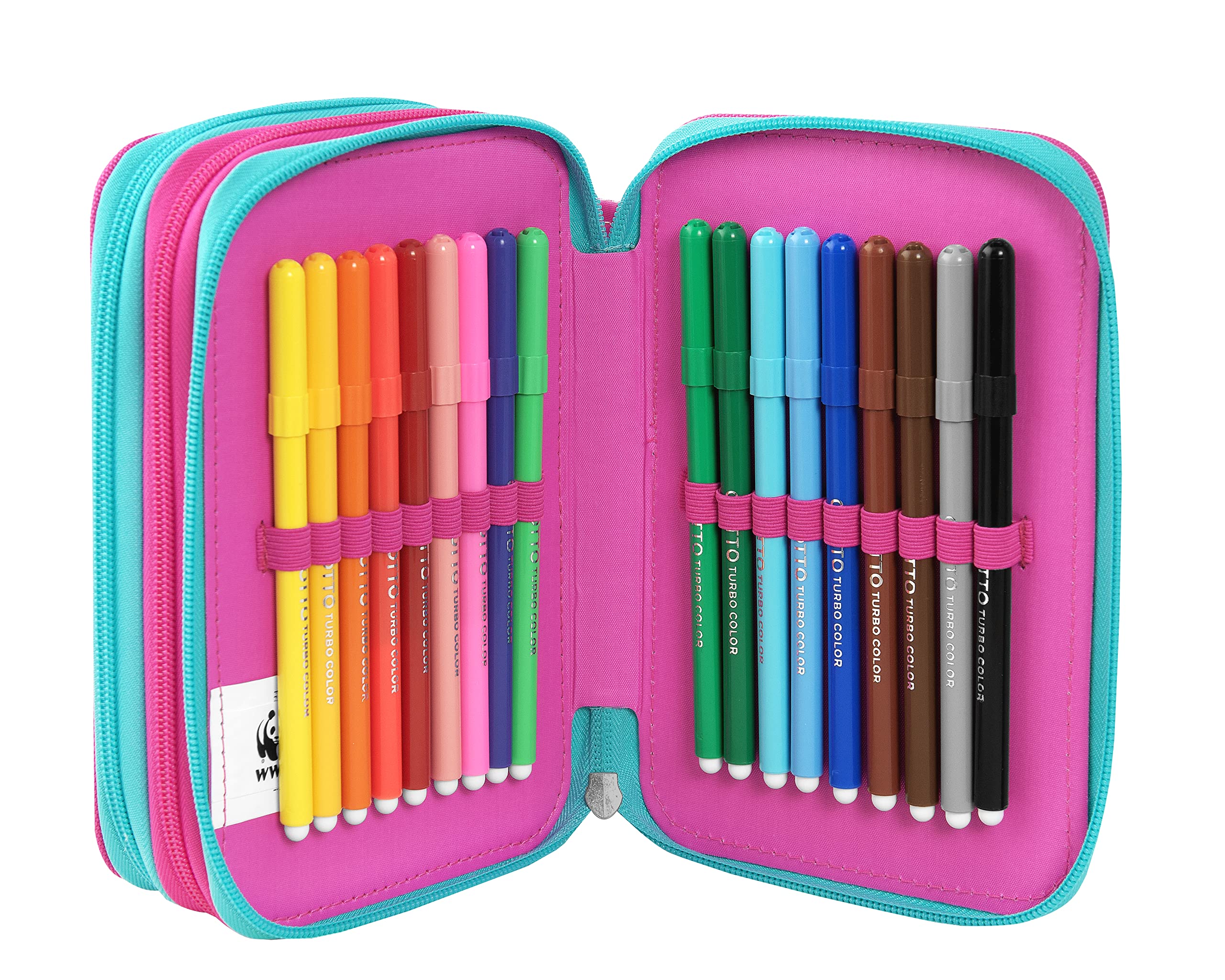 COMIX WWF - Astuccio Illustrato 3 Scomparti Bambina e Bambino, con Interno Organizzato, Tasca a Zip e Organizer Portapenne - Astuccio Scuola Media e Elementare in Tessuto, 20x13x7h cm