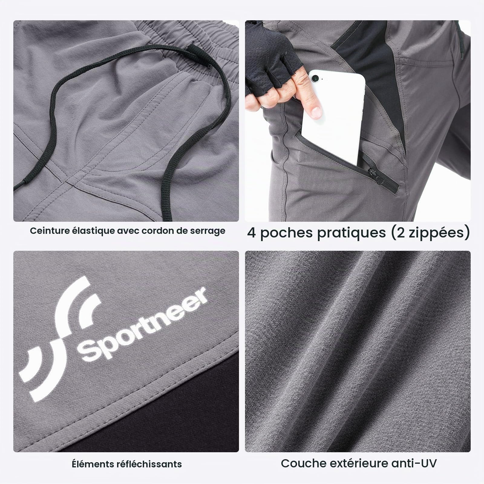 Sportneer Cuissard de Cyclisme rembourré pour Homme - Doublure 3D - pour VTT, Sport, Cyclisme, Plein air