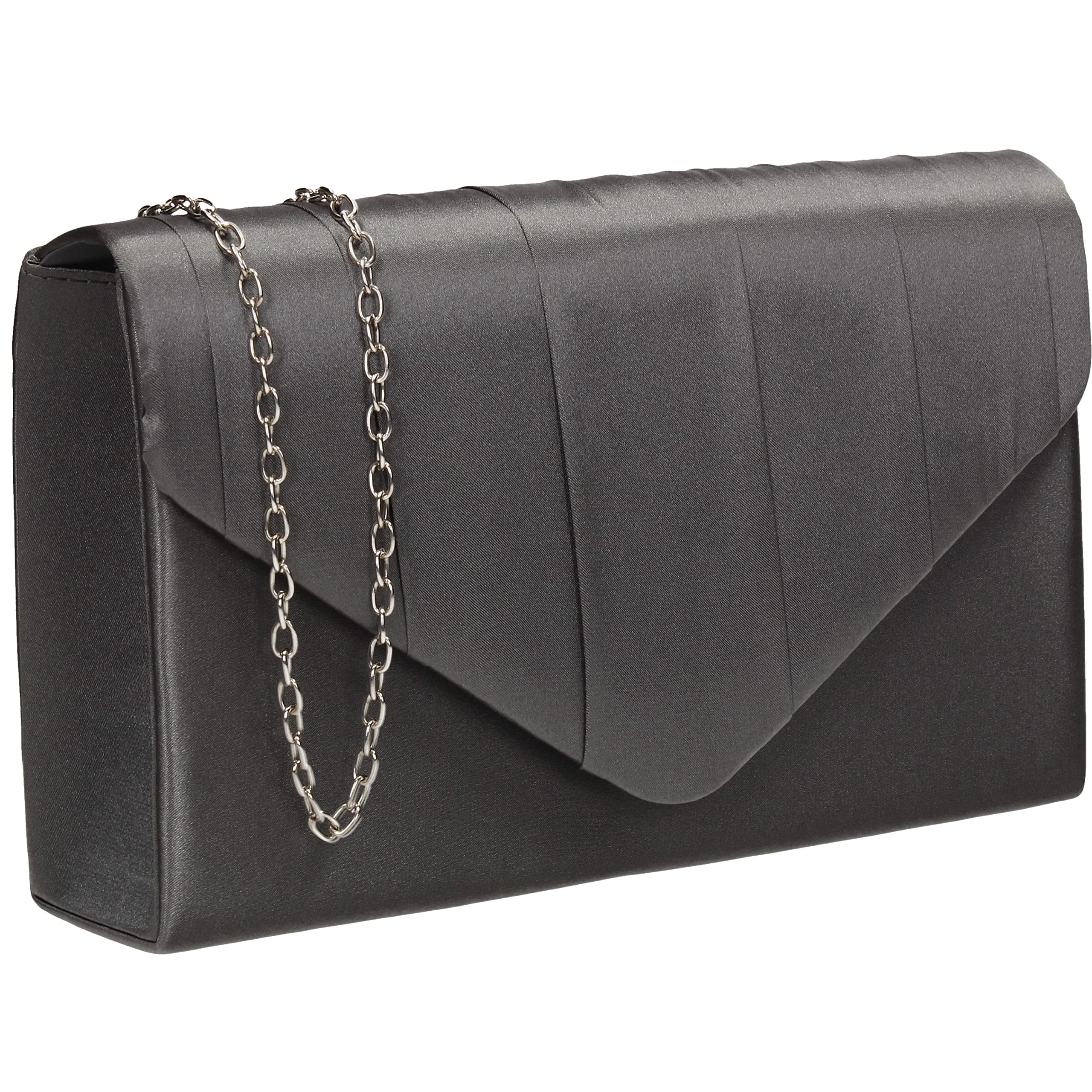 SwankySwans Chantel Womens Satin Party Prom Wedding Evening Clutch Bag Purse Charcoal
