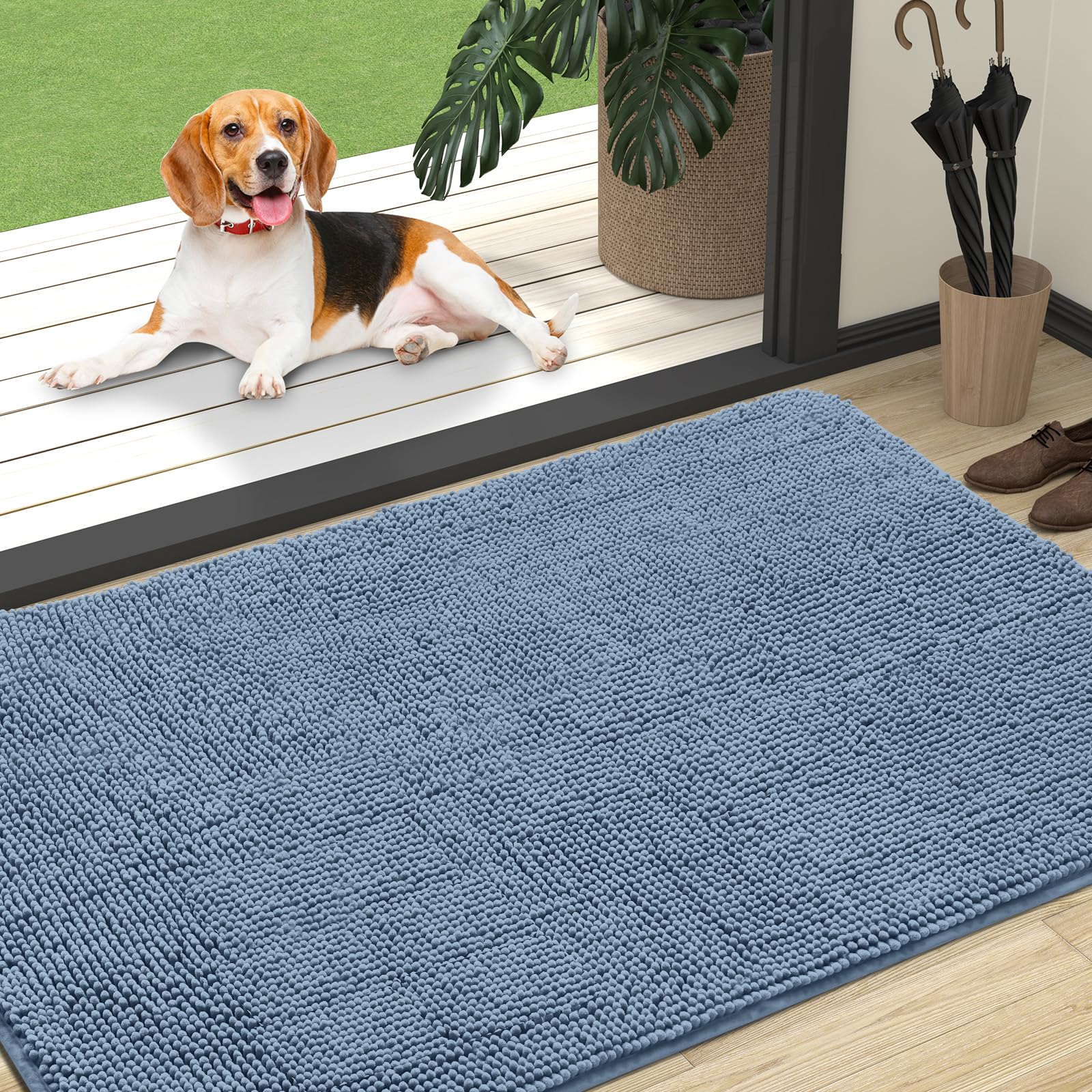 OLANLY Dog Door Mat for Muddy Paws 47x32, Super Absorbent Chenille Mud Mat