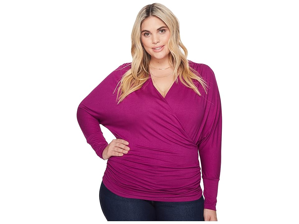 

Kiyonna Femme Faux Wrap Top (Magenta) Women's Long Sleeve Pullover