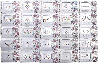 Avador Pack of 25 Assorted Bindi Multiple Sizes Multiple Designs Bollywood Indian Bride for Forehead