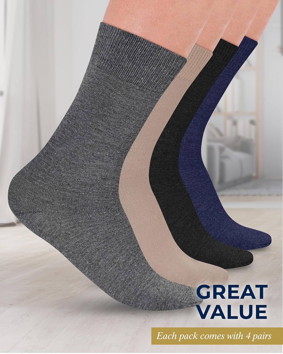 Pembrook Diabetic Dress Socks for Men - 4 Pairs Odor Free Stylish Diabetic Socks for Men Work | Mens Diabetic Socks Casual - Image 5