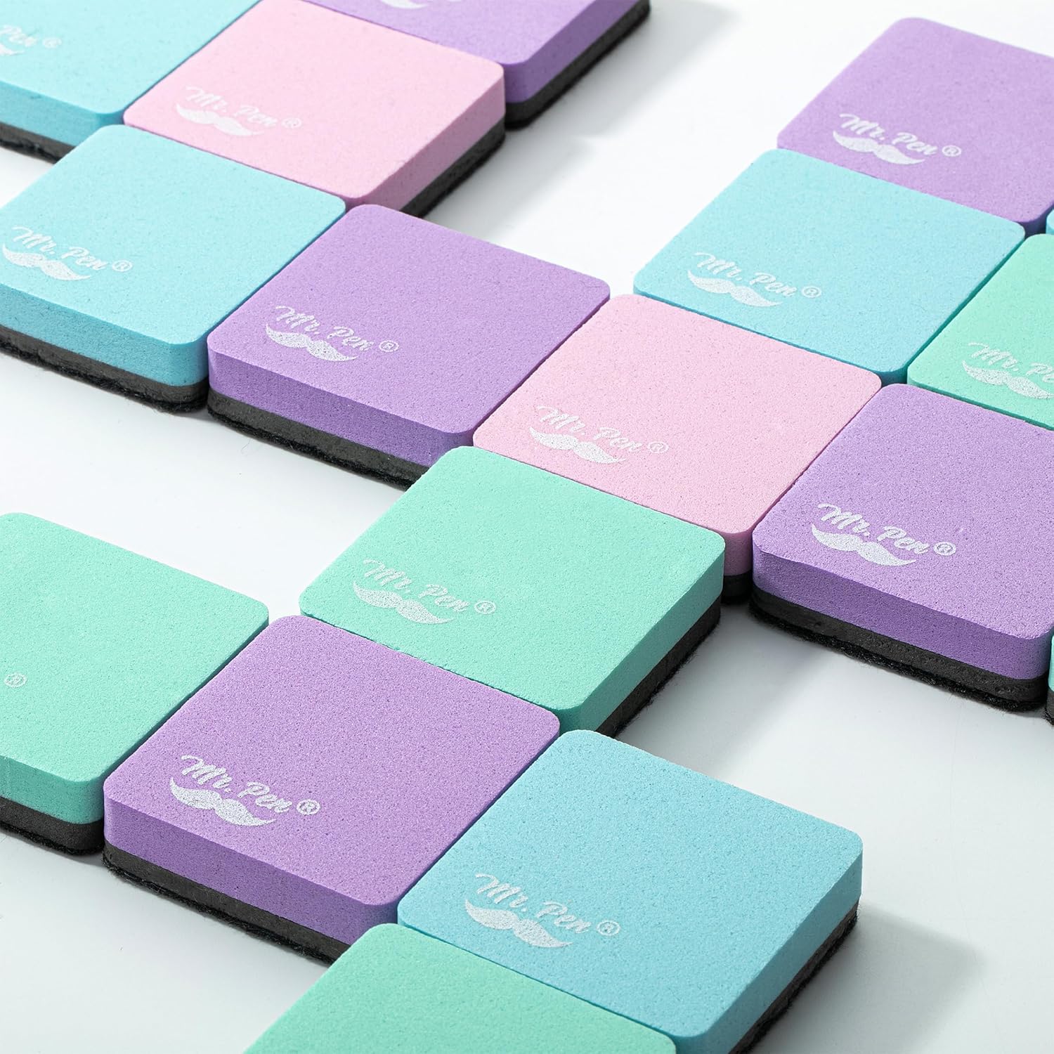 Mini Pastel Magnetic Square Whiteboard Erasers, 24-Pack