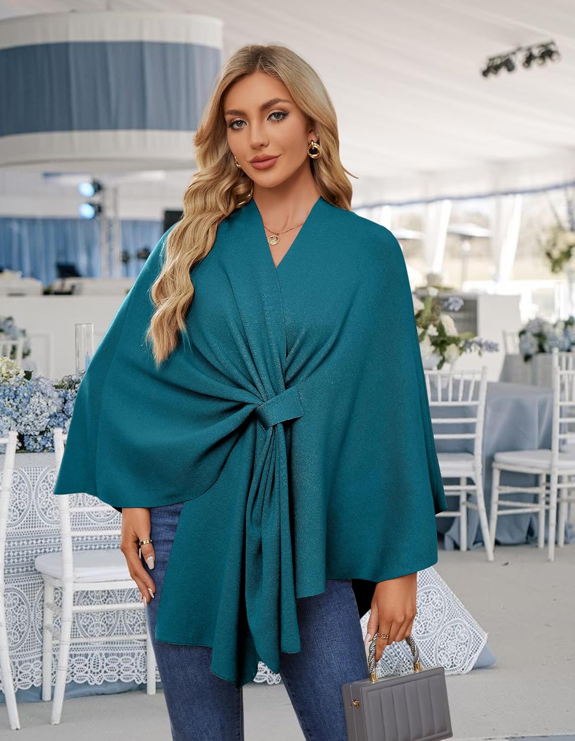 PULI Women's Elegant Shawl Wraps Soft Open Front Poncho Sweater for Spring Fall Winter