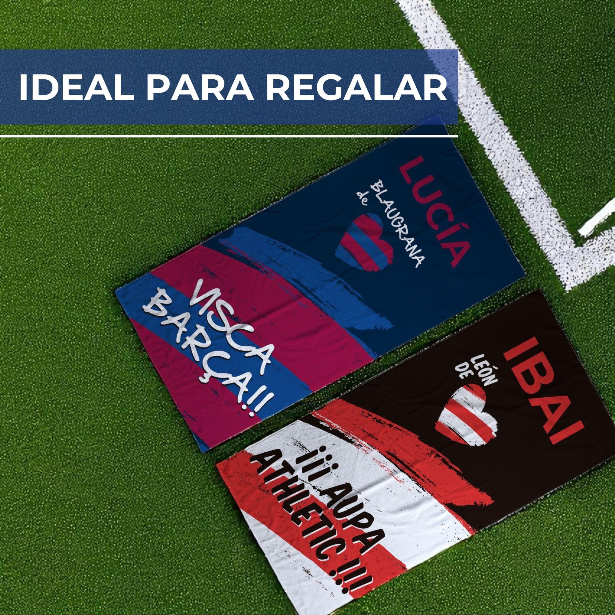 LolaPix Toalla Barcelona. Toallas Personalizadas. Toallas de Futbol con Nombre. Toalla Personalizada Playa. Regalos Personalizados con Nombre. Varios diseños y tamaños.
