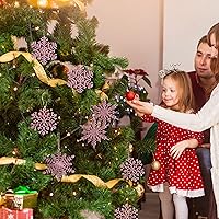Vista 4 de Joiedomi 36 adornos de copos de nieve con purpurina rosa para árbol de Navidad, adornos colgantes de copos de nieve de plástico para Navidad