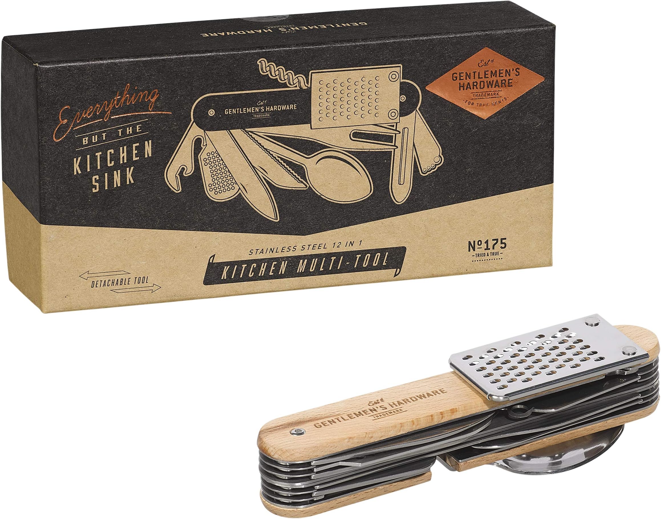 Gentlemen's Hardware 12-in-1 Detachable Kitchen Stainless Steel Multi Tool with Wood Handles