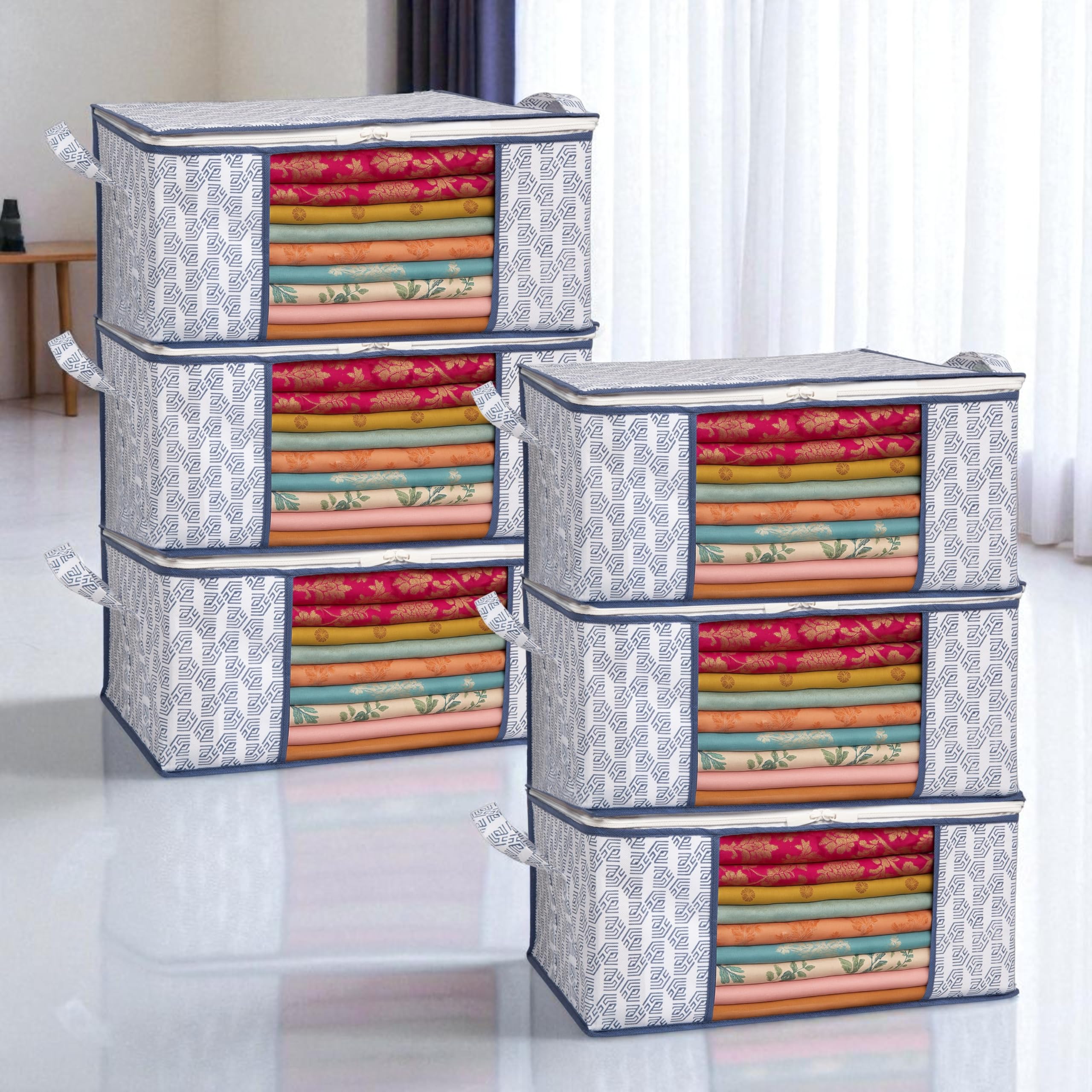 Homestrap Set of 6 Heavy-Duty Clothes Storage Bag – 30L Capacity | Moistureproof & Dustproof Saree Cover Bags | Ideal Wardrobe Organizer for Sarees, Suits, Shirts, Kurtis & More – White-image-21