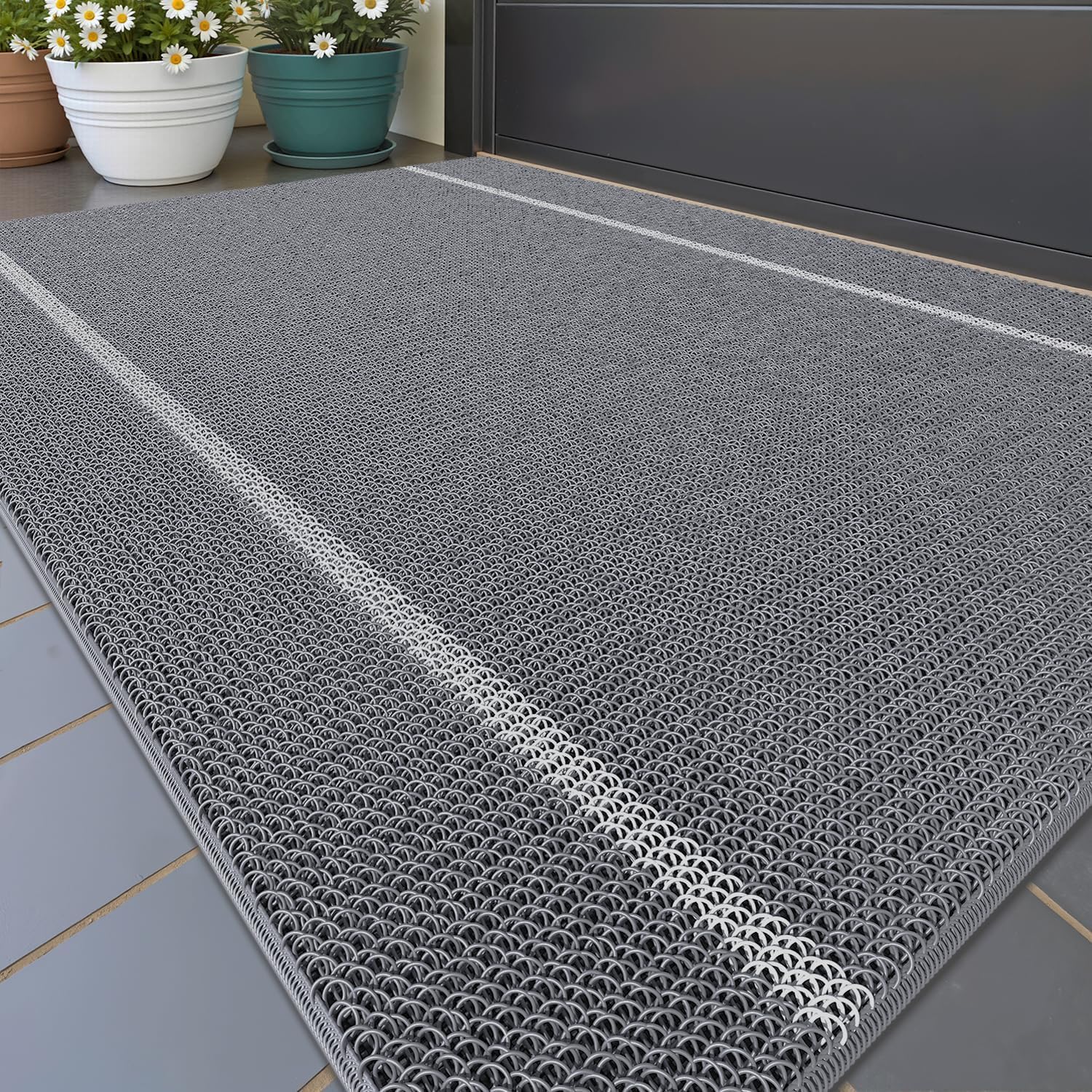 Color G Paillasson Extérieur, Tapis Exterieur Entree Robuste Antidérapant, Lavable, Essuyer Chaussure, Anti-Poussière, Tapis de Porte Extérieur Imperméable pour Entrée, Jardin, 44x75 cm, Gris