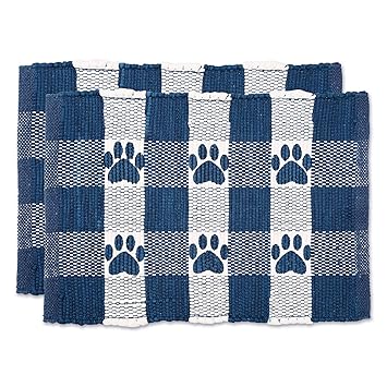 Bone Dry Pet Food Mats Collection Buffalo Check, 12x18, Nautical Blue, 2 Piece