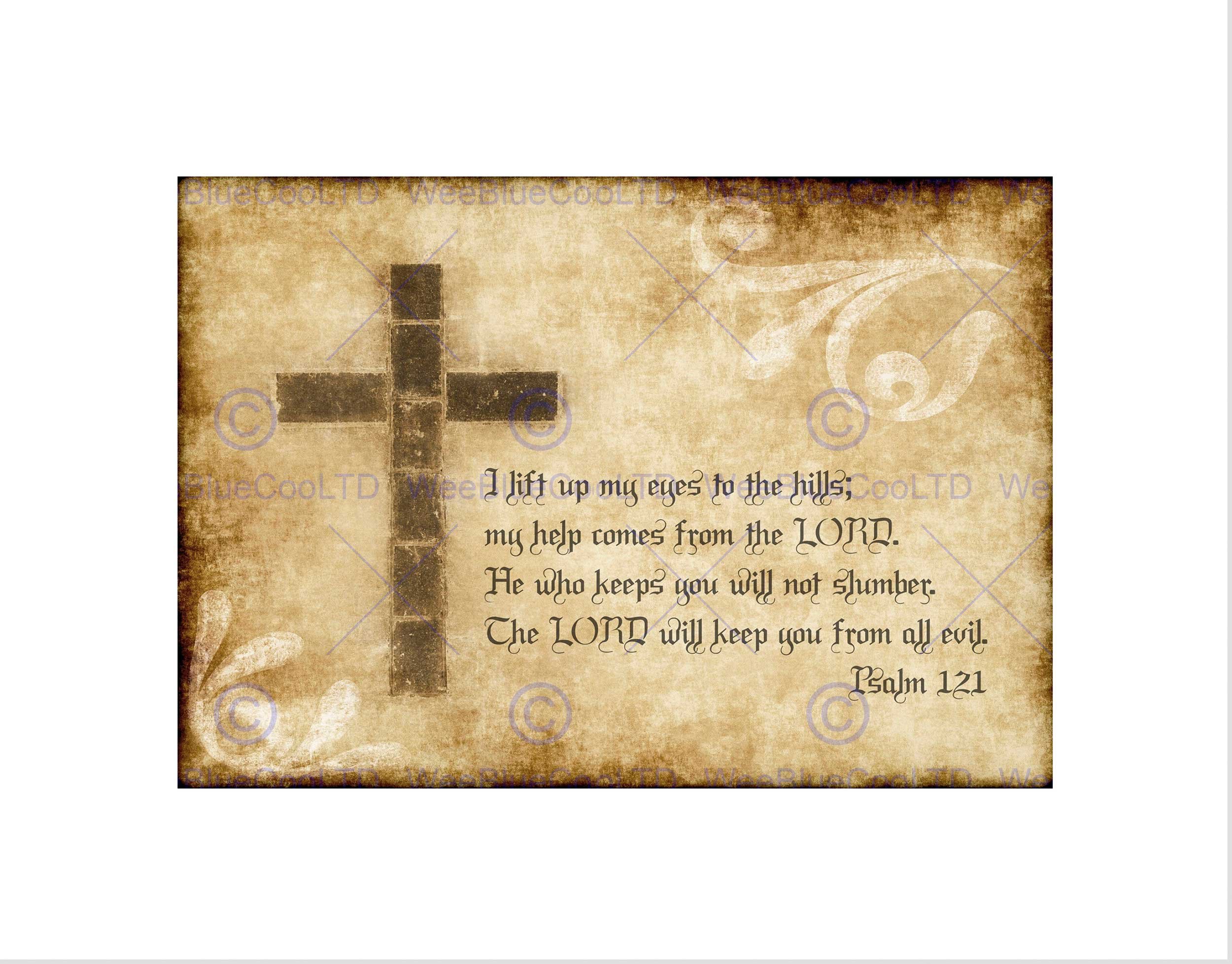 Wee Blue Coo Psalm 121 I Lift My Eyes Cross Christian Religious Quote Art Wall Art Print