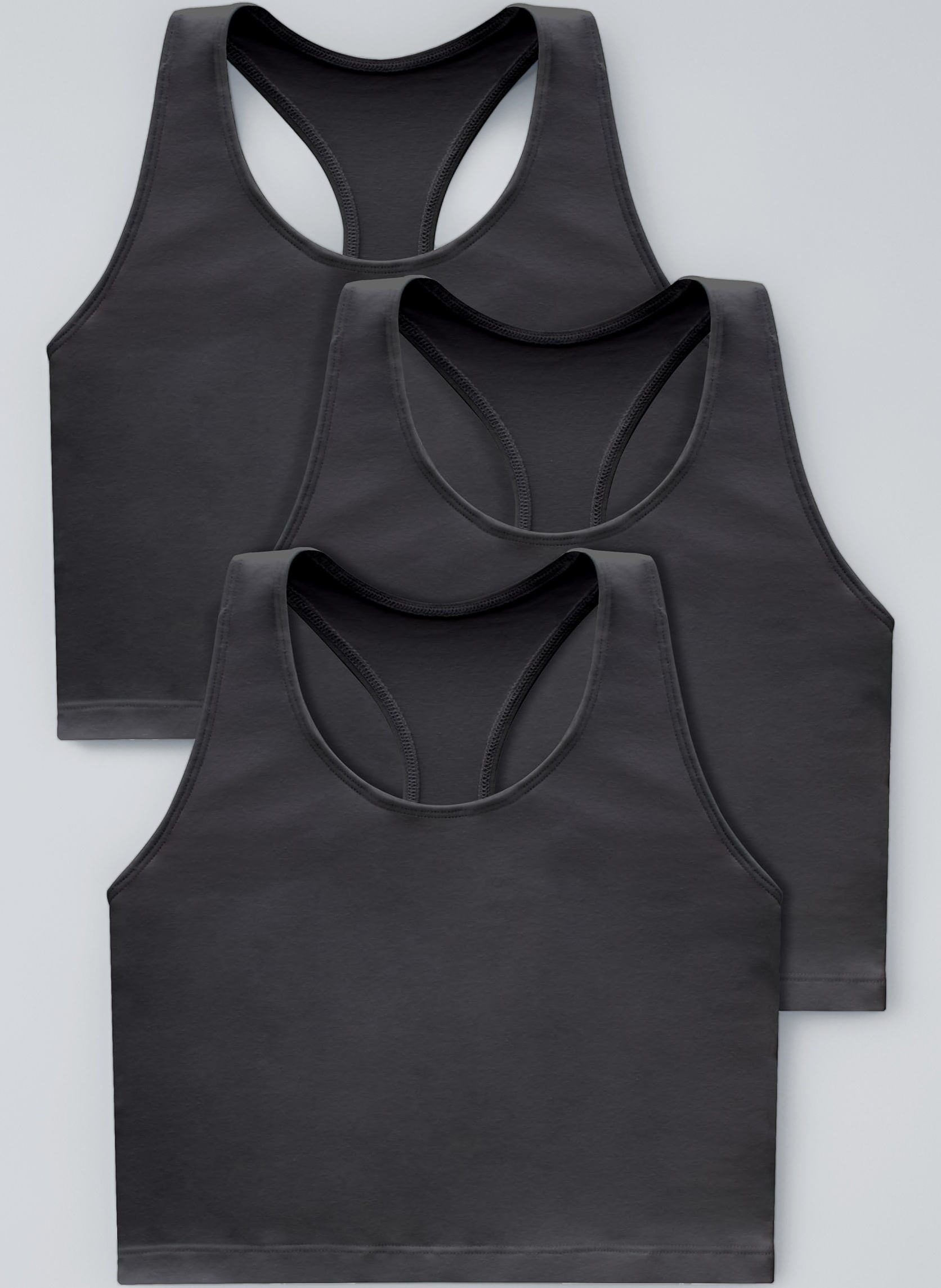 Hanes Women's Light Workout Tops, 3-Pack, Stretch-Cotton Cropped Yoga Tank Tops for Women with Built-in Bra Bra (Pack of 3)