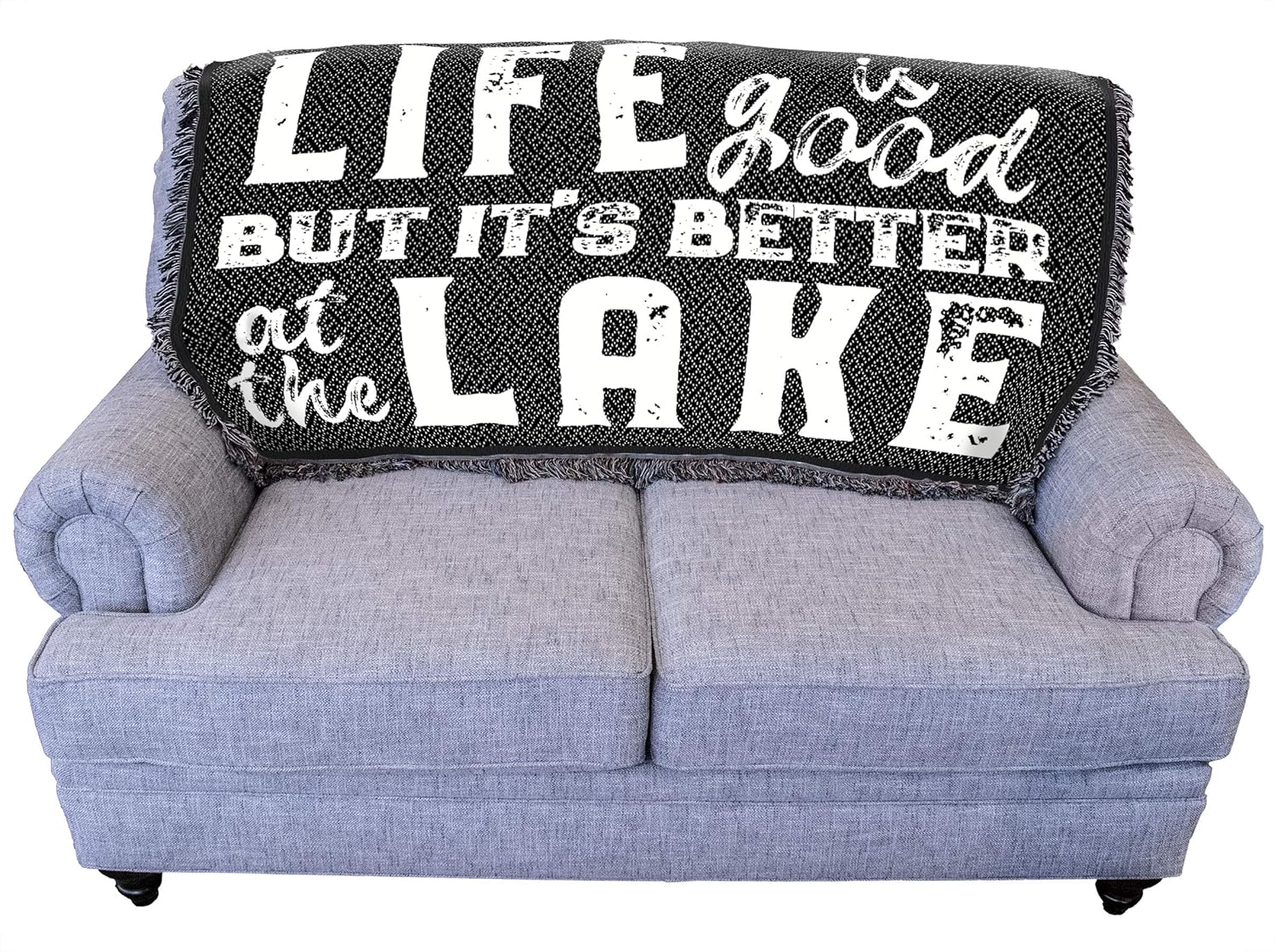 Pure Country Weavers Life is Better at The Lake House Black Blanket - Lodge Cabin Gift Tapestry Throw for Back of Couch or Sofa - Woven from Cotton - Made in The USA (61x36)