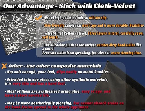 Miniatura 2 de Volecy Juego de 5 fundas para manija de puerta de refrigerador, decoración de tela lavable, mantiene el electrodoméstico limpio para nevera,