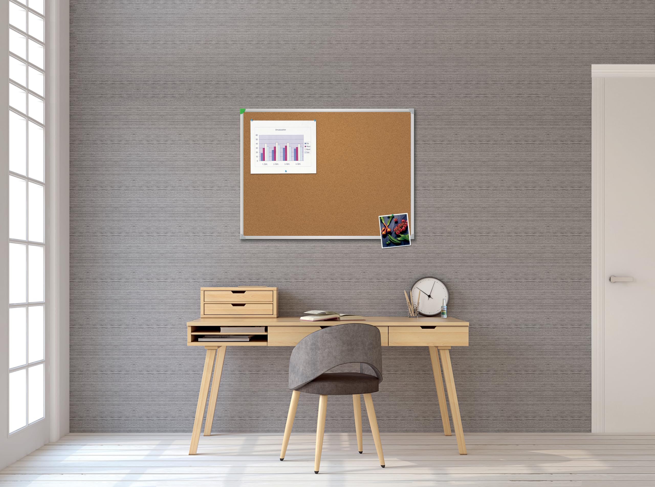 FRANKEN Korktafel U-Act!Line, 80 x 60 cm, pinnbar, mit Aluminiumrahmen, Notiztafel zur Wandbefestigung, braun, KT946080