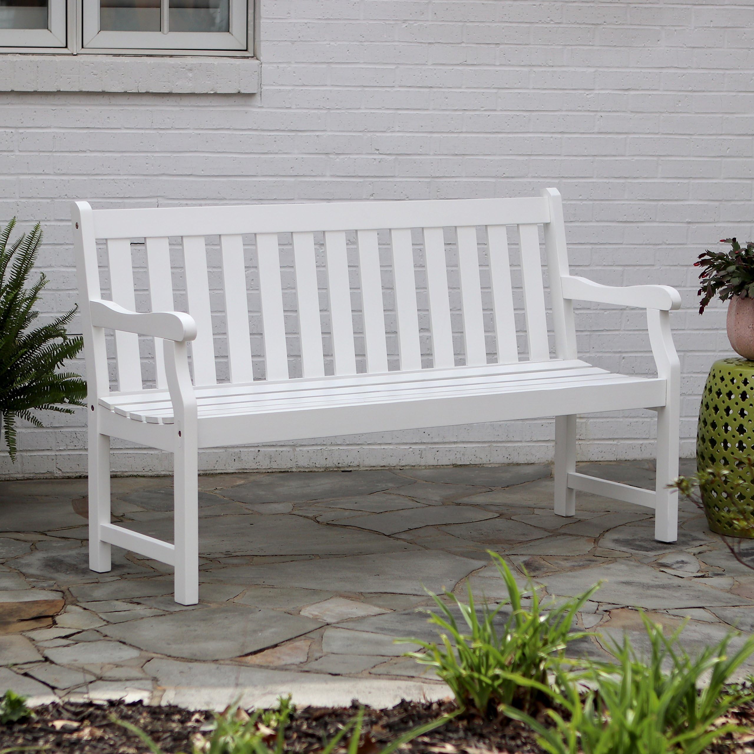 Decor Therapy Outdoor Wooden Bench, 3 Person, Casual Style, Up to 300 lbs, Comfortable, White - (22.05" x 57.09" x 35.04")