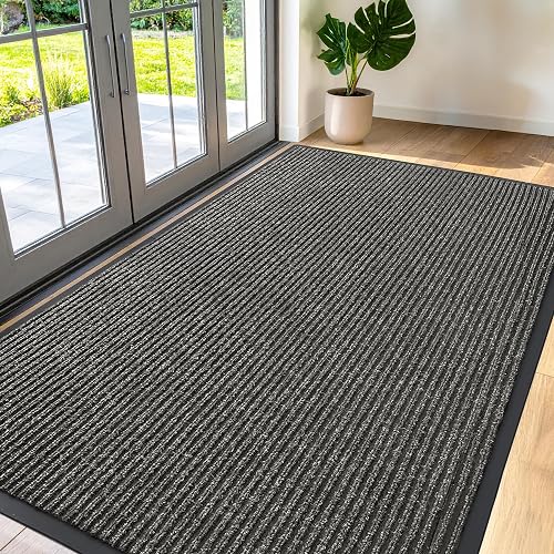 Large Door Mat 3' x 5' Grey, Heavy Duty Commercial Floor Mat, Industrial Floor Mat for High Traffic Areas, Or Business E