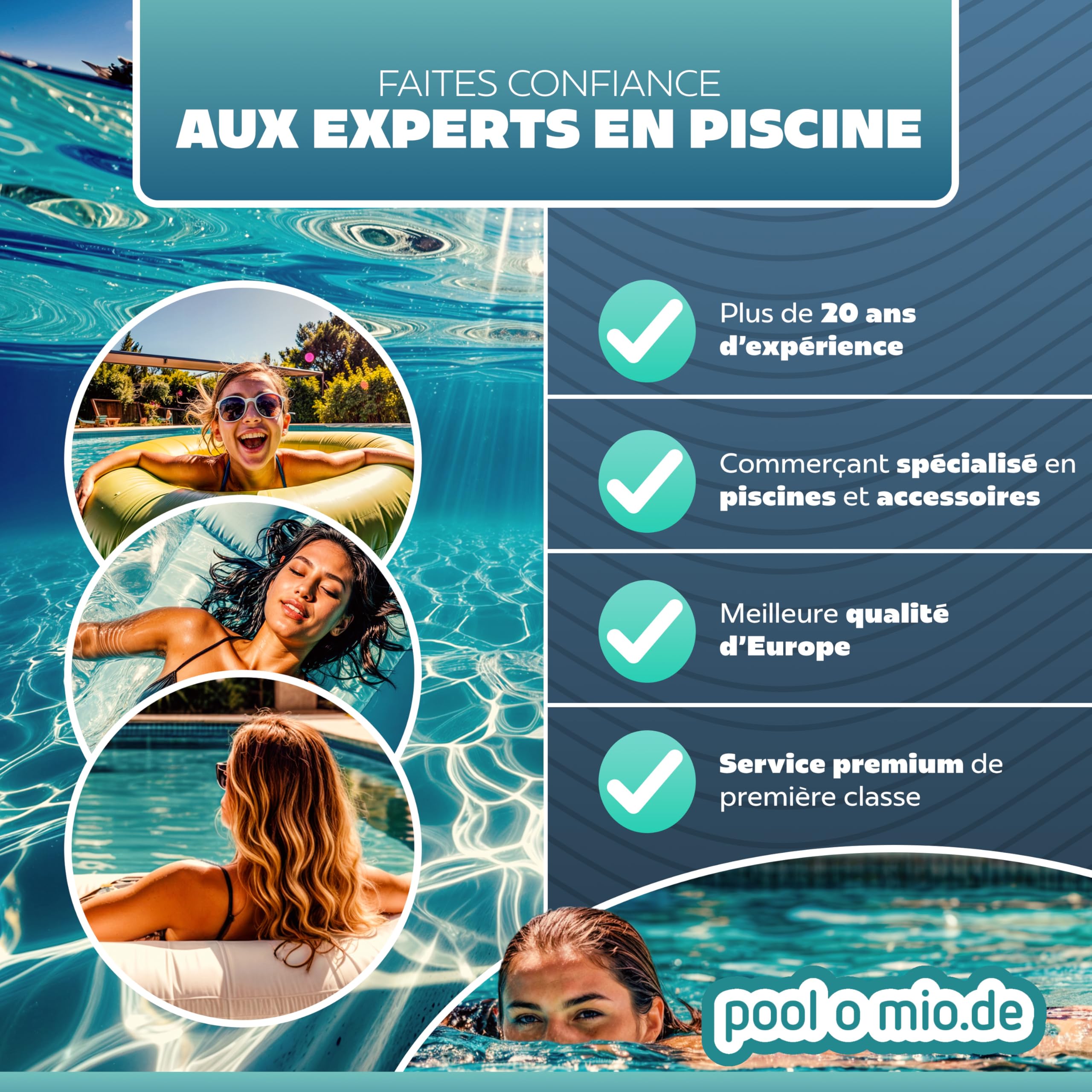 poolomio tuyau de piscine Ø38 mm / 6 m pour pompe de filtration, tuyaux flexible de qualité, résistant aux rayons UV et au chlore, made in Europe, bleu