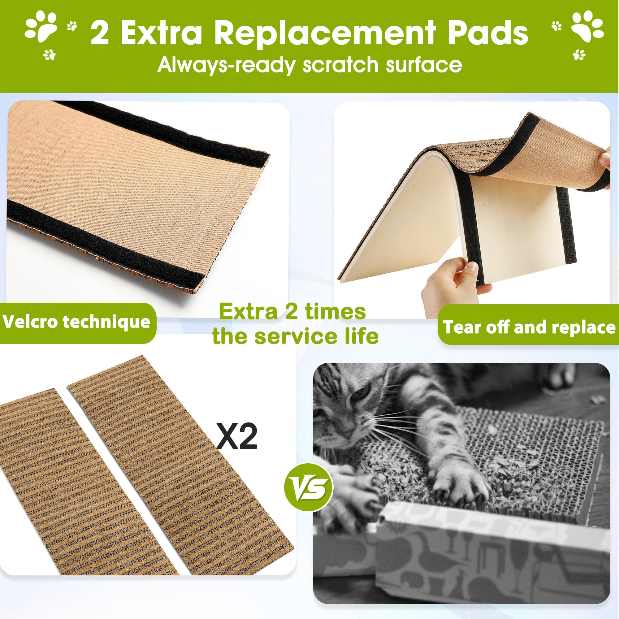 Almohadilla rascadora para gatos fácil de reemplazar con recambios de corcho y cartón, juguete ecológico para rascar, sin residuos para la salud del gato, poste rascador sostenible para gatitos