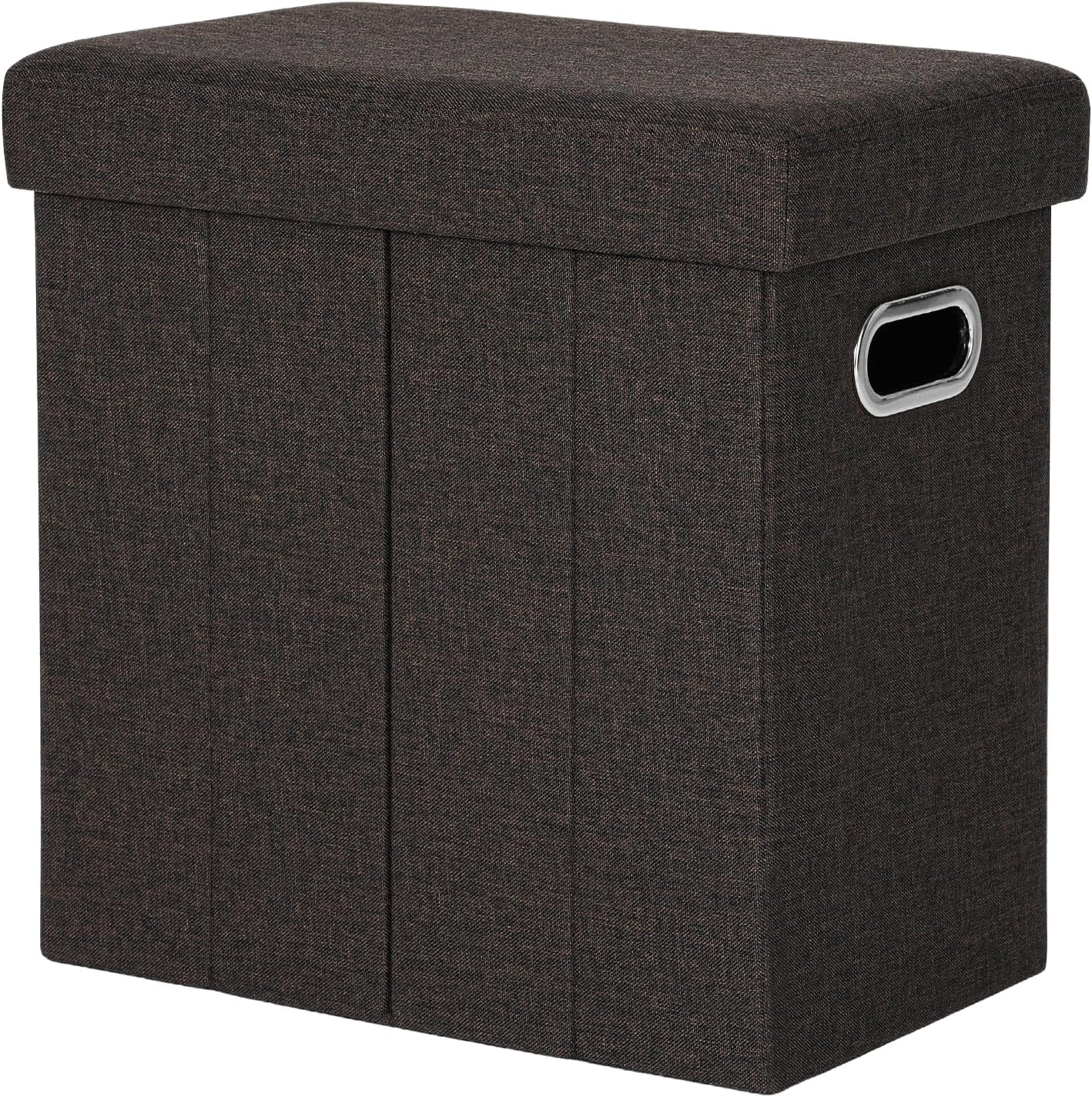 COSYLAND Ottoman with Storage Collapsible Fabric Ottoman Footrest Foot Stool for Room Small Slim Tall Folding Furniture with Handles Lid Toy Chest Linen 16.5x16.5x10.6in Chocolate