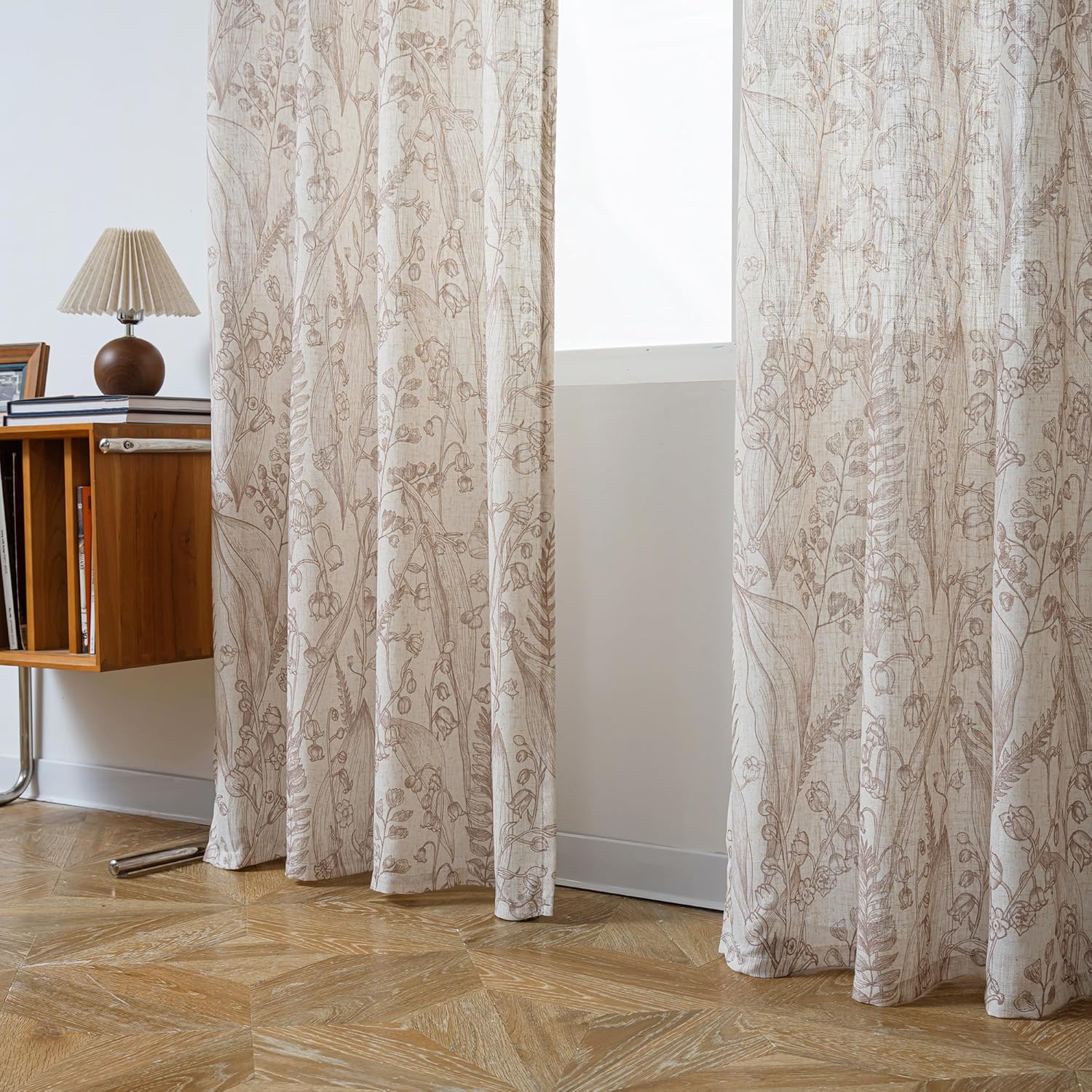 MEETSKY Floral Curtains 84 inches Long - Linen Curtain for Living Room Bedroom Farmhouse Vintage Botanical Patterned Drapes Light Filtering Privacy Protect Window Treatment, 52" Wide, Brown, 2 Panels