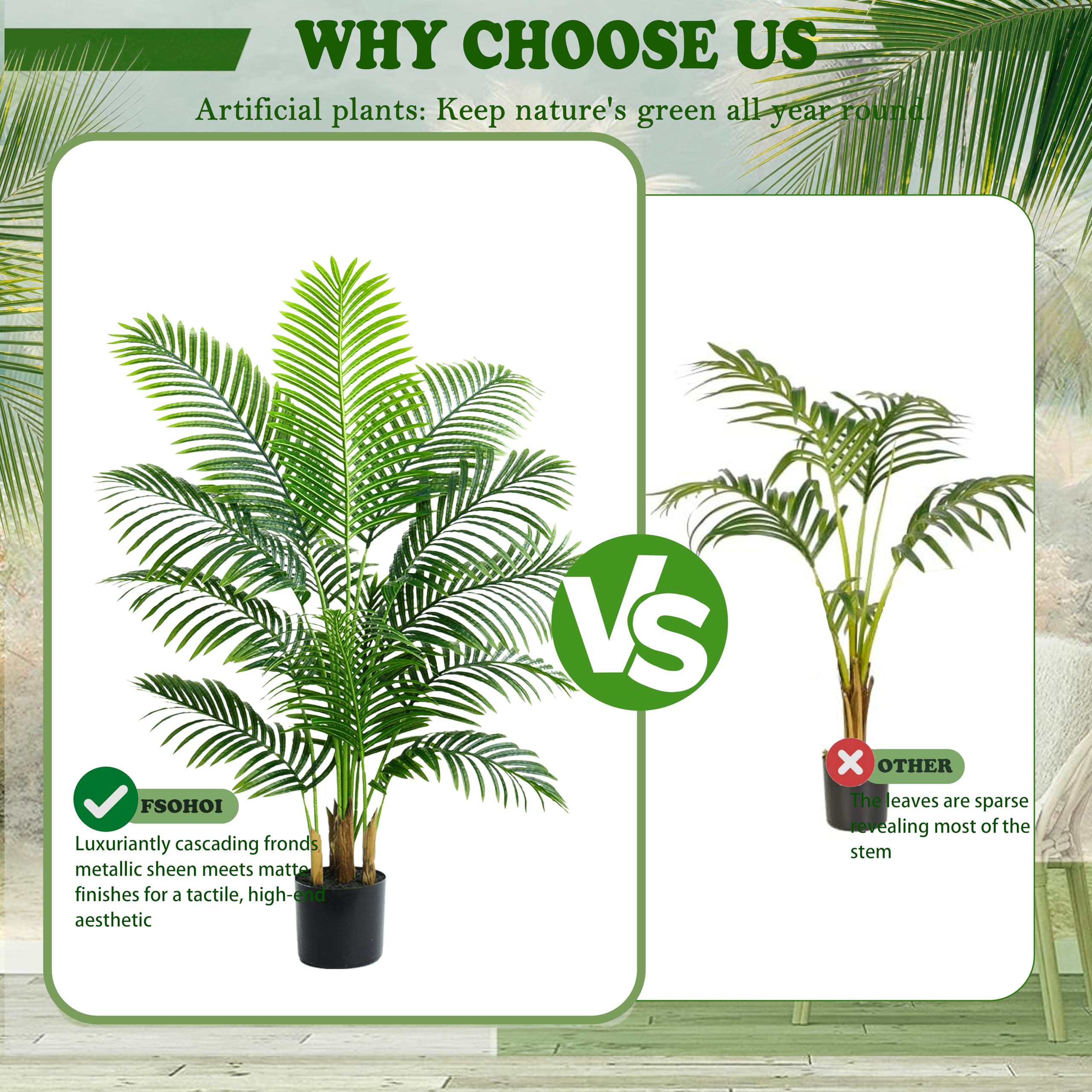 Palmier Artificiel Arnusa en Pot 120cm, Plante Artificielle Areca Interieur, Arbre Artificiel Décorative pour Salon Balcon Chambre Bureau (Pot Noir, 120cm)