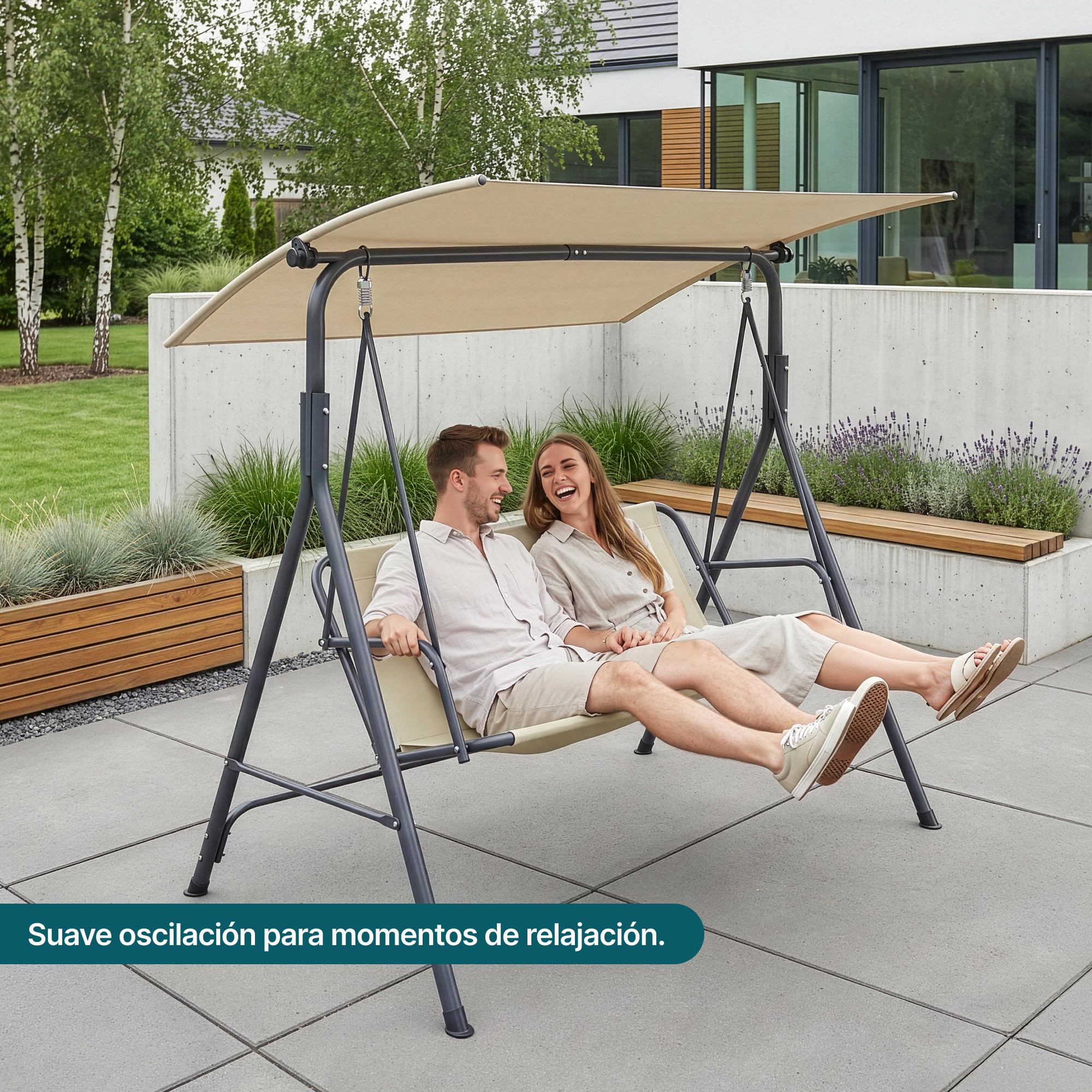 [en.casa] Balancín de Jardín Satten para 3 Personas Columpio para Exterior de 3 Plazas con Toldo Terraza Balcón Patio Resistente al UV y Agua 173 x 119 x 153 cm Acero - Verde Claro/Beige