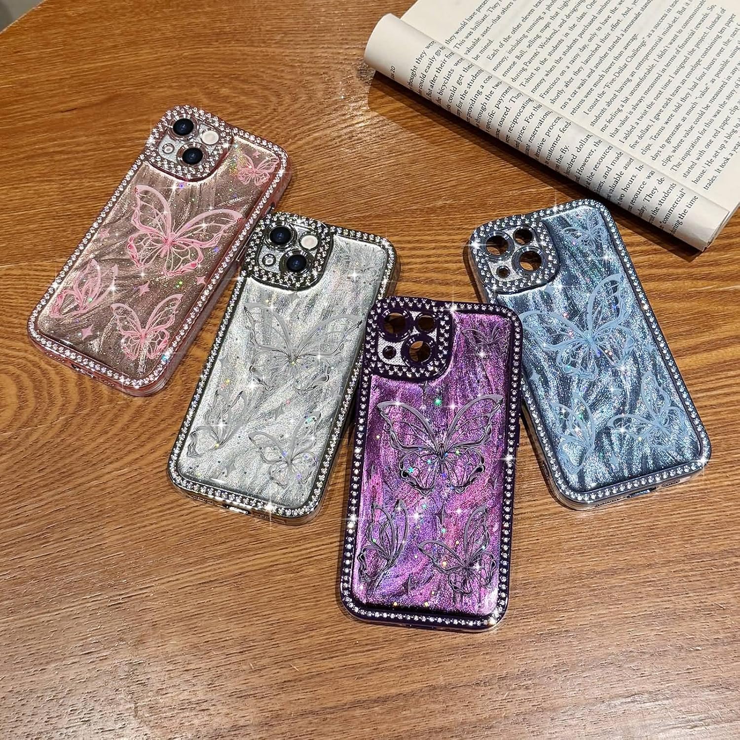 for iPhone 15 Plus Bling Butterfly Case, Cute Luxury Sparkle Glitter Diamond Crystal Rhinestone Protective Case Cover for Girls Women Kids for iPhone 15 Plus/iPhone 14 Plus 6.7 Inch,Silver - Image 7