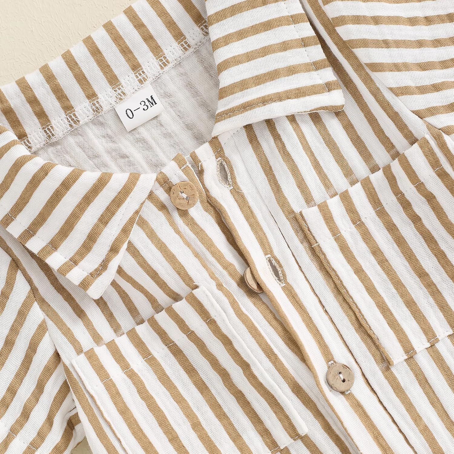 Baby Boy Vertical Striped Romper with Pockets One Piece Lapel Neck Short Sleeve Buttons Jumpsuit Spring Summer - Image 5