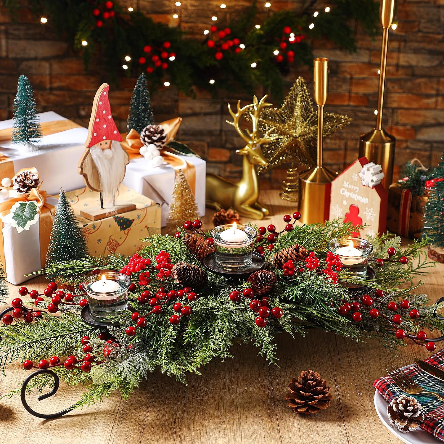 Cindeer 30 Inch Christmas Table Centerpiece Christmas Candle Holder for Dining Table Romantic Mantel Candle Holder Xmas Table Decoration Candelabrum for Holiday Party Fireplace Home(Classic)