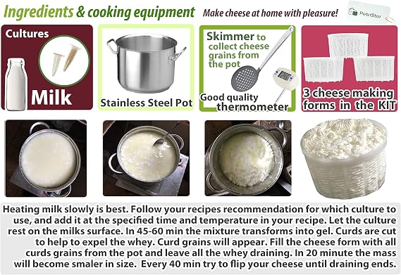 PetriStor 3pcs Soft Cheese Mold for Cheese Making 1.25QT - Medium Cheese Mold - Homemade Cheese Making Supplies - Cream Cheese Form Mold - Molde Para Queso Fresco Casero - Cheese Making Basket