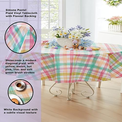 Miniatura 2 de Newbridge Simone - Mantel de vinilo con parte trasera de franela a cuadros pastel, ovalado de 60 x 84 pulgadas, mantel de vinilo para interiores y