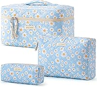 Vista 29 de HBselect Bolsa de Maquillaje Acolchada, 3 Piezas de Gran Bolsa de Maquillaje de Viaje de Algodón, Linda Bolsa de Maquillaje Floral Coquette, Bolsa