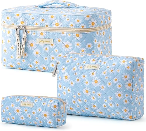 Miniatura 29 de HBselect Bolsa de Maquillaje Acolchada, 3 Piezas de Gran Bolsa de Maquillaje de Viaje de Algodón, Linda Bolsa de Maquillaje Floral Coquette, Bolsa