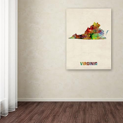 Miniatura 3 de Trademark Fine Art Mapa de Virginia - Arte enmarcado mate por Michael Tompsett en marco negro, 16 x 20 pulgadas