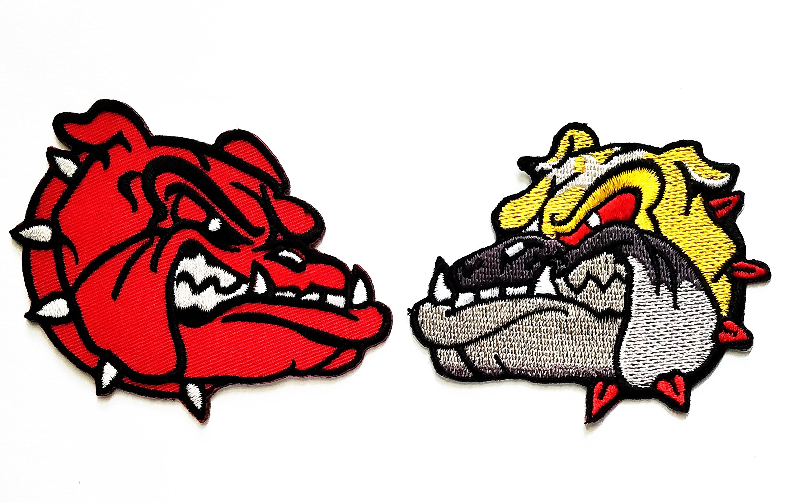 Nipitshop Patches Set of 2 Red and Yellow Patch Head Pitbull Bulldog Dog Cartoon Patch for Clothes Backpacks T-Shirt Jeans Skirt Vests Scarf Hat Bag Iron On Appliques Embroidered
