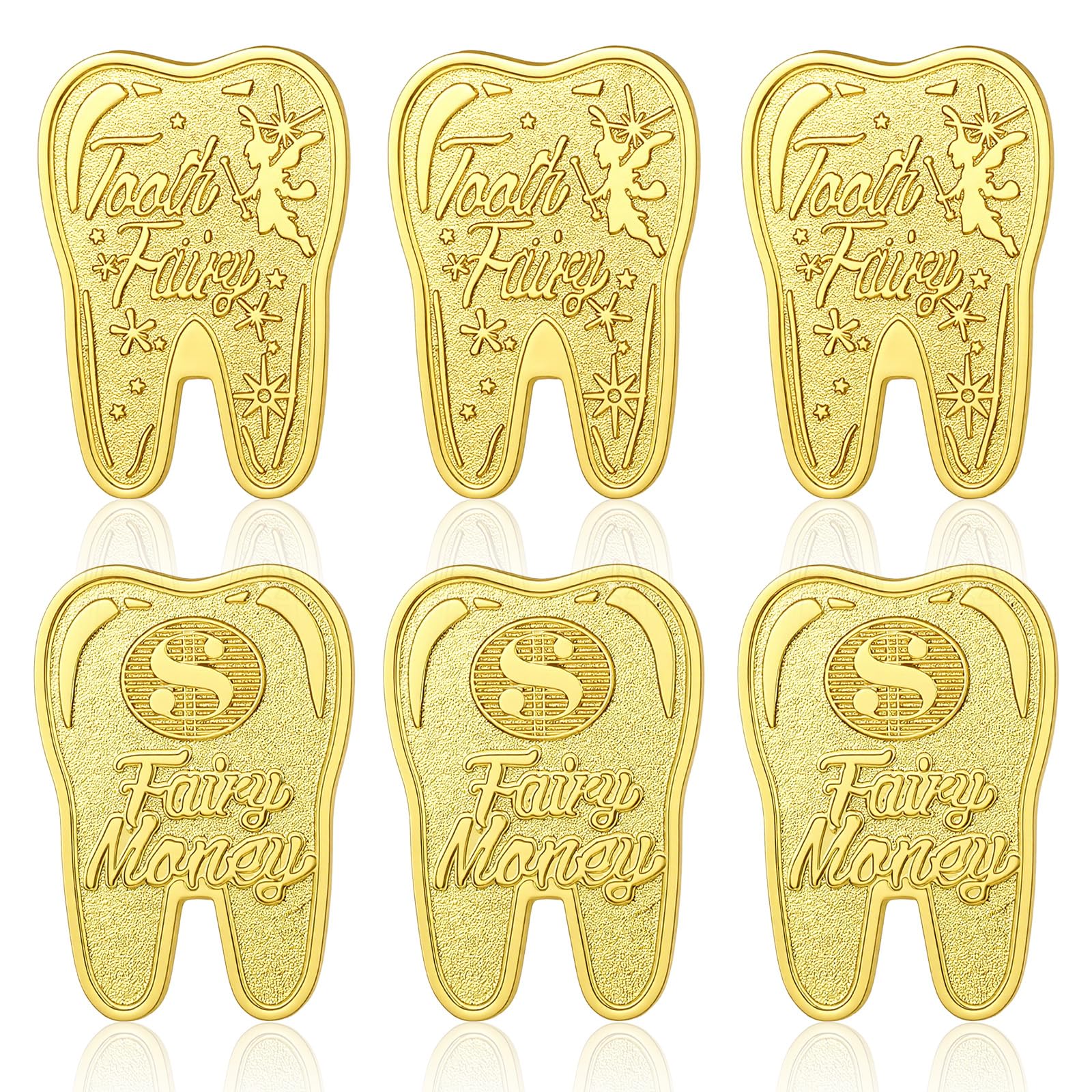 Sibba 6 PCS Tooth Fairy Coins Keepsake Kit Lost Teeth Reward Commemorative Coin with Case Zinc Alloy Dental Tooth Fairy Golden Novelty Coin Milestone Dentistry Dentist Funny Gifts Stocking Stuffers