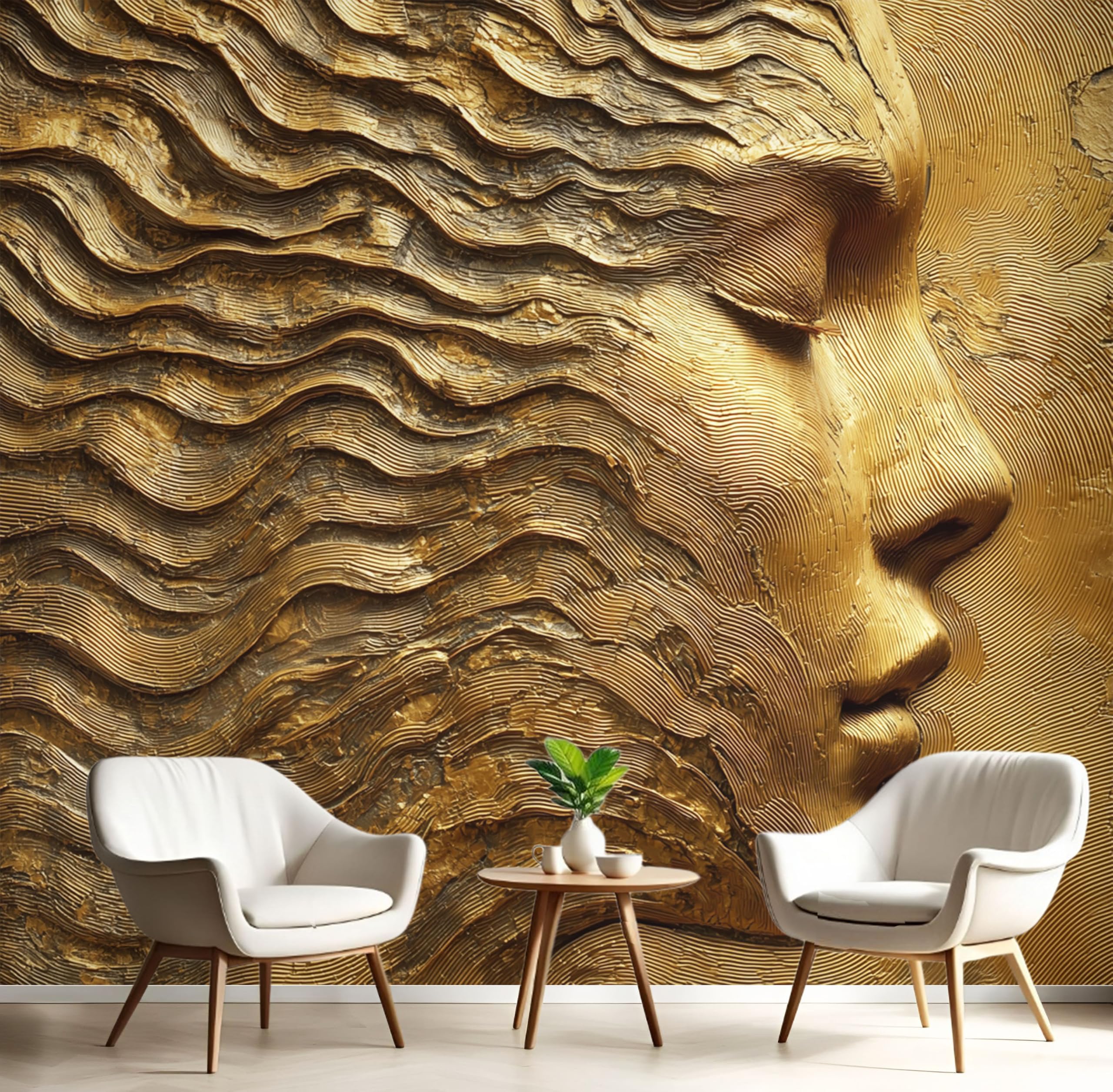 Papier peint panoramique 350x256 relief 3D bronze luxe pour salon