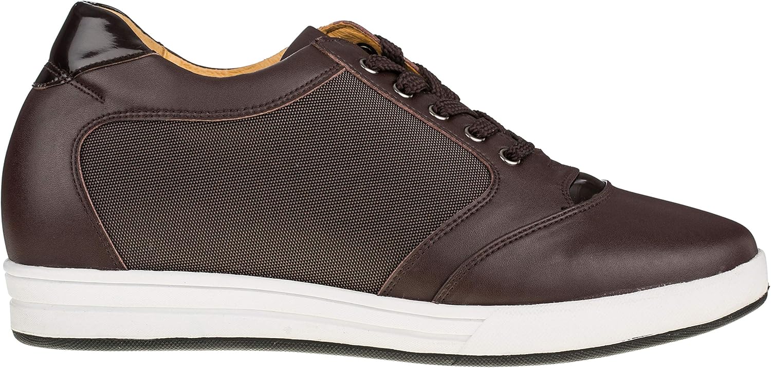 TOTO Men's Invisible Height Increasing Elevator Shoes - Dark Brown Leather/Mesh Lace-up Casual Fashion Sneakers - 3.2 Inches Taller - A53271 - Size 9 D(M) US - Image 2