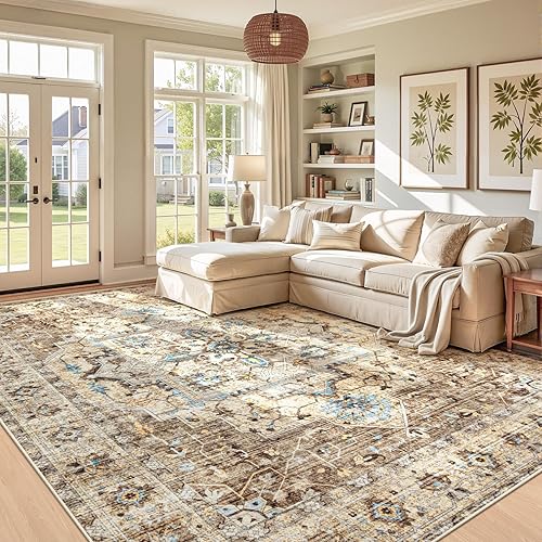 Miniatura 25 de Alfombra de Área 5x7 Alfombras Vintage: Alfombra Medallón Lavable para Interiores de Pelo Bajo Desgastada Alfombra de Piso Alfombras de Acento Retro