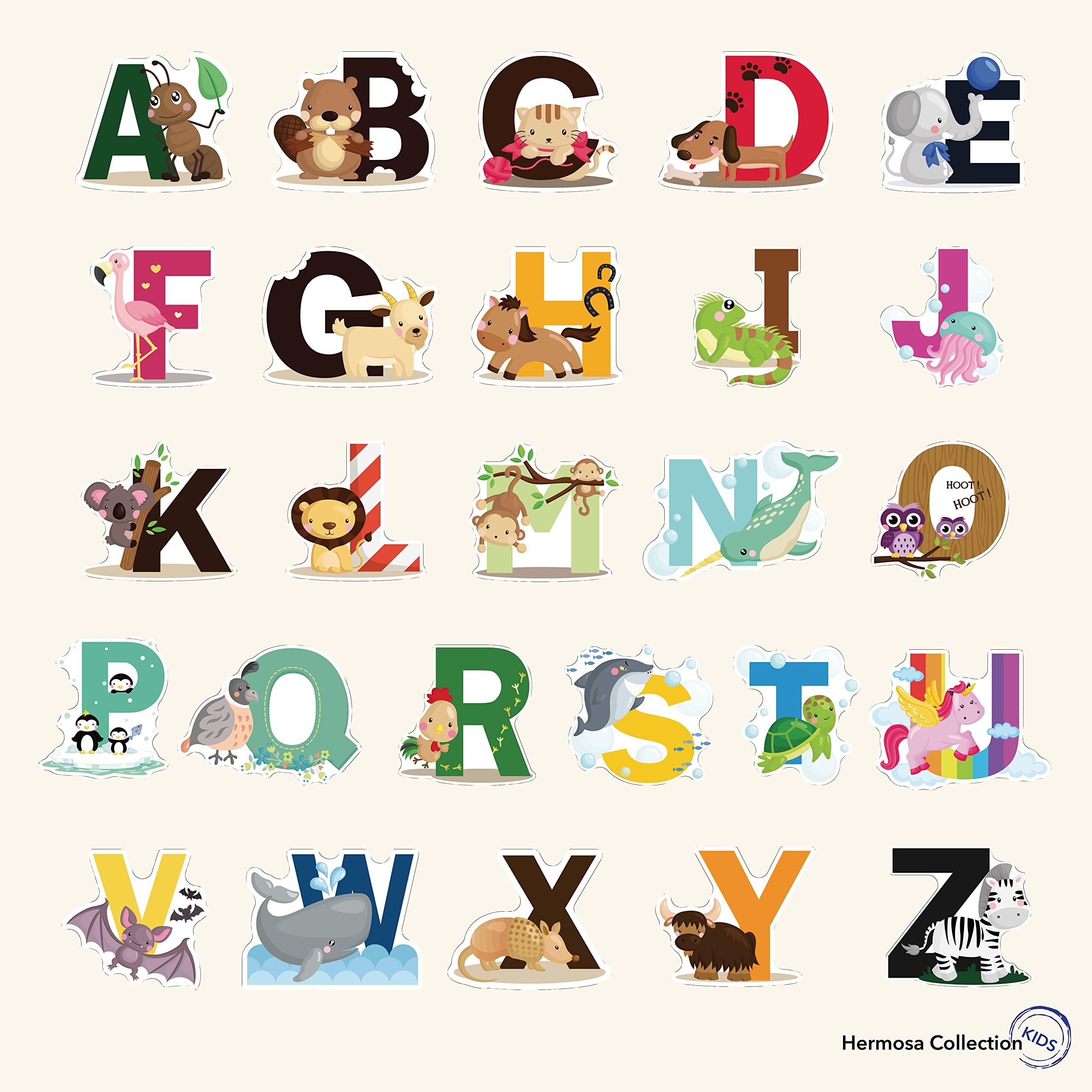 Fun Educational Alphabet with Animals for Baby Nursery and Kids Rooms Wall Decor Easy Peel Stickers Decals