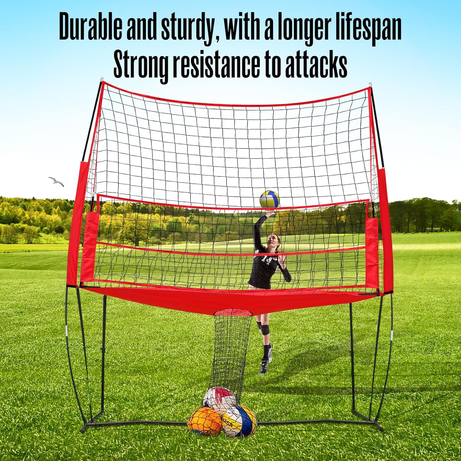 Volleyball Training Net System - Practice Station with Equipment