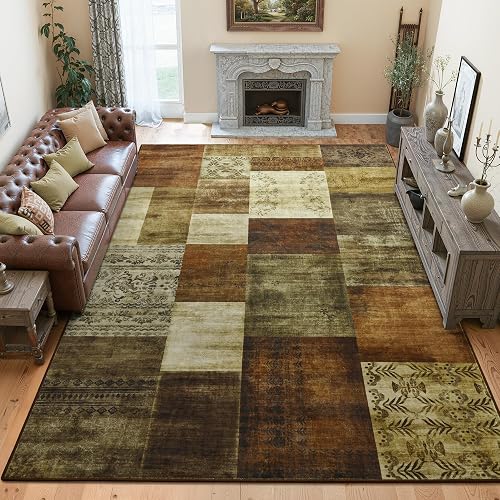 Tepook 4x6 Washable Geometric Brown Bedroom Rug